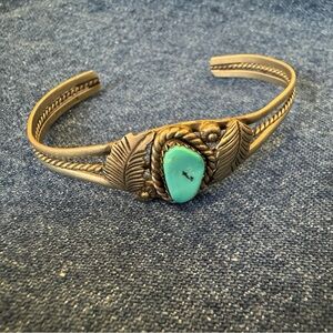 Silver and Turquoise Feather Bracelet